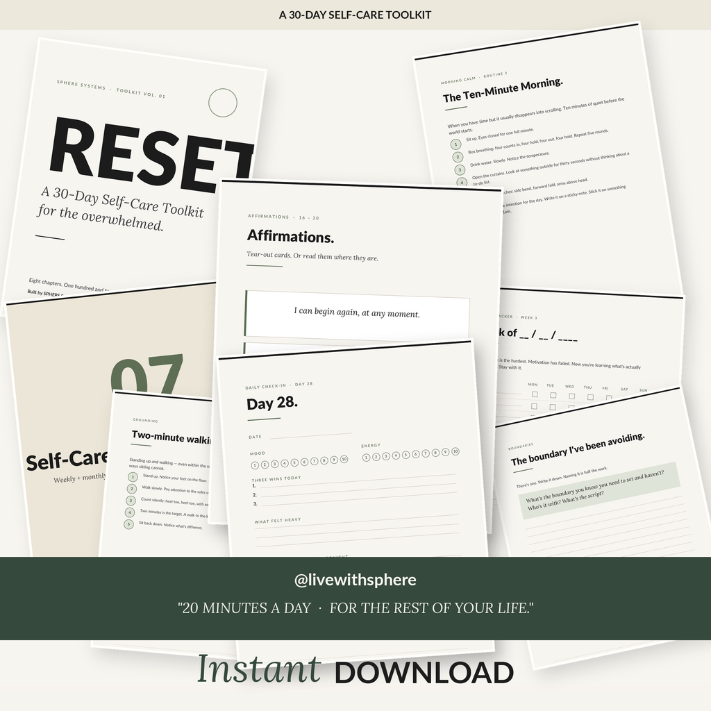 RESET — 30-Day Self-Care Toolkit | Printable PDF Workbook for Overwhelm, Stress & Burnout Recovery