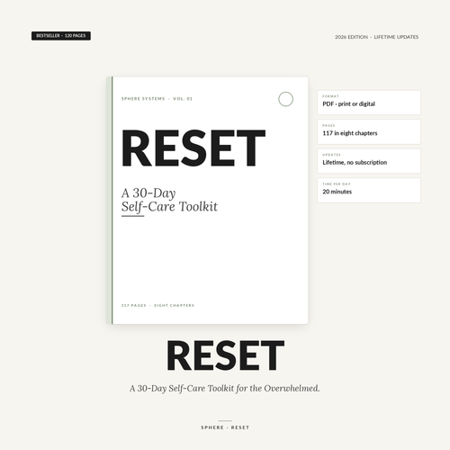 RESET — 30-Day Self-Care Toolkit | Printable PDF Workbook for Overwhelm, Stress & Burnout Recovery
